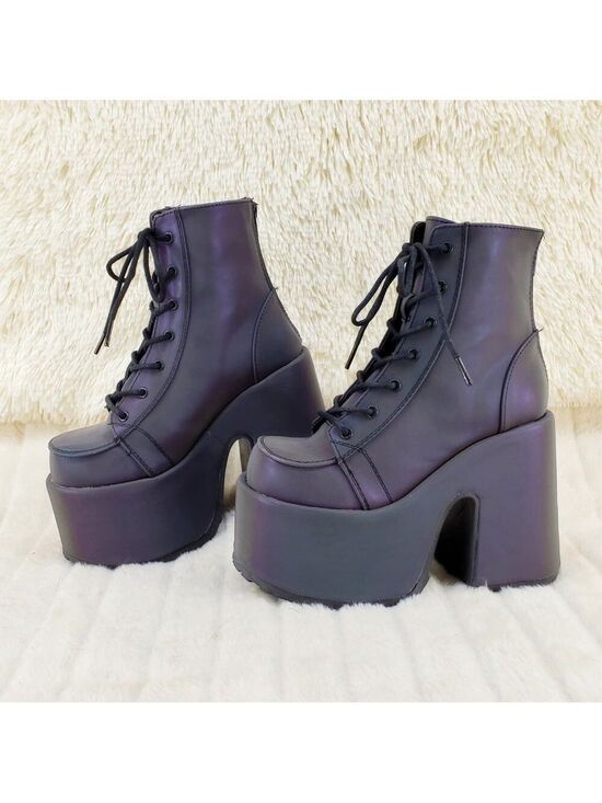 Demonia Shoes - Camel Purple Green Reflective Rave Royalty Festival Platform Ankle Boots